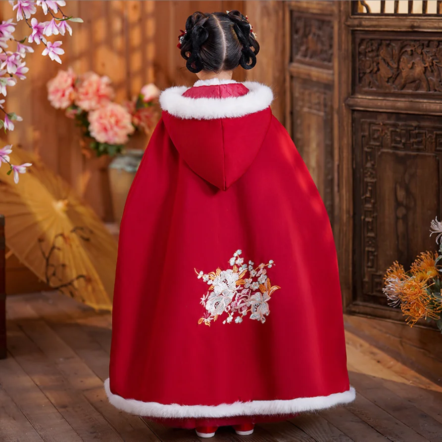 Chinoiserie Child Girl Cape White Elegant Wedding Cloaks Bridal Faux Fur Winter Wedding Accessories Bridal Wraps Bridal Cedding