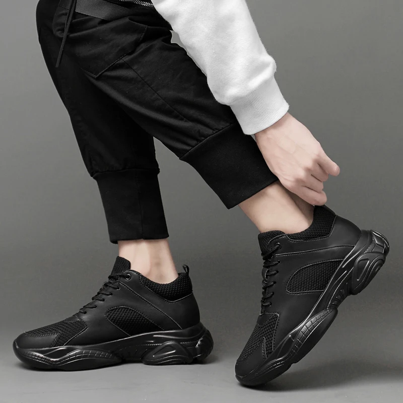 Spring Men's Shoes with Mesh, Dad Shoes, Student Height Increasing Thick Sole, Versatile Sports and Leisure Shoes, Soft Sole