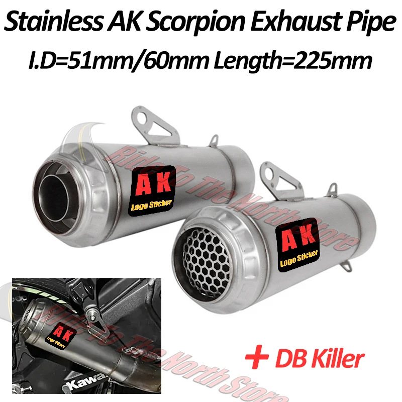 

For CBR1000RR CBR500R kawasaki250/300 Z650 ZX6R R3/R6/R25 MT07/MT10 GP Exhaust Muffler Tail Pipe With DB Killer 51/60mm Inlet