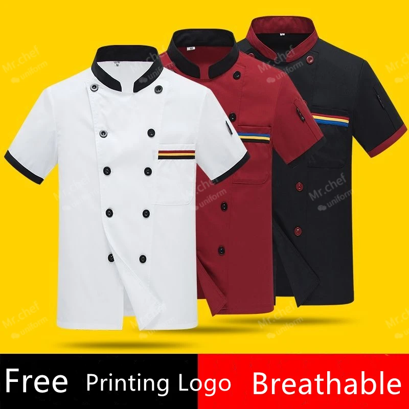 

Summer Chefs Short Sleeve Set Restaurant Hotel Kitchen Workwear Men Breathable Thin Chef Jacket Apron chef coat with hat Women