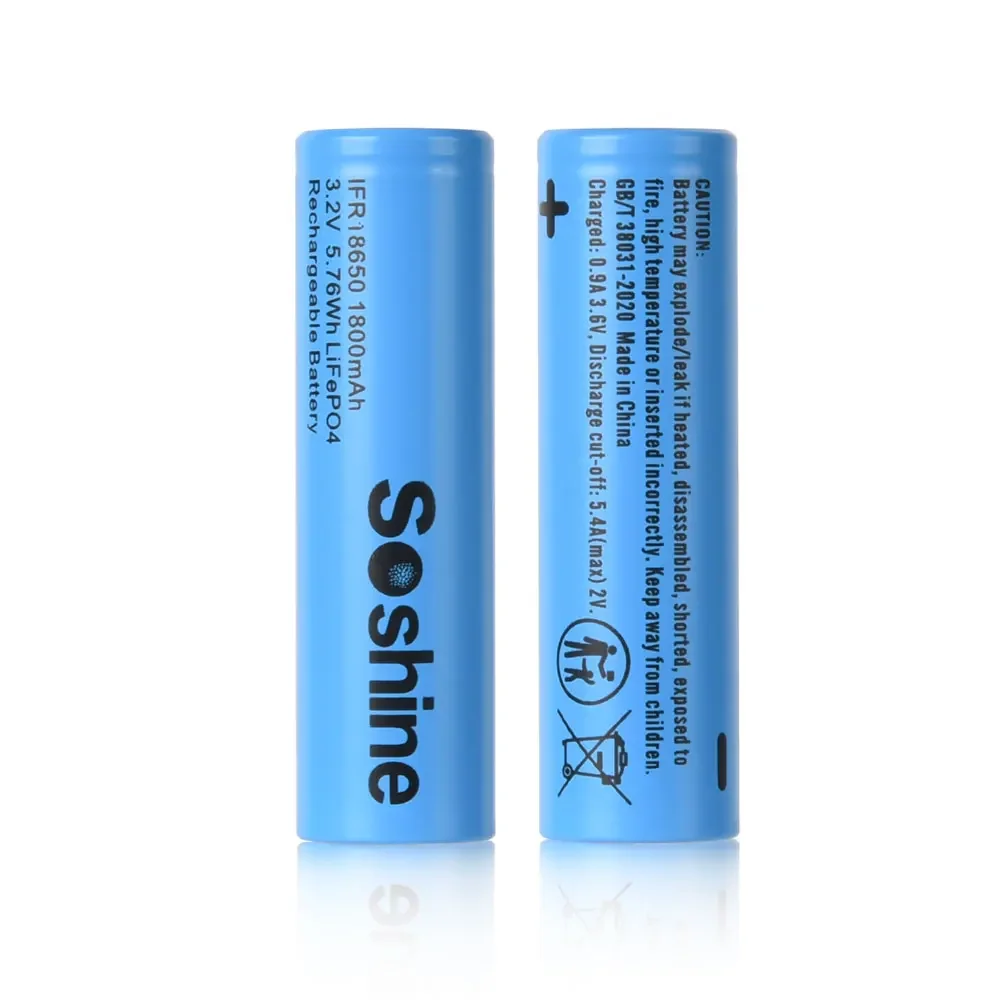 Soshine 3.2V 1800mAh Rechargeable Battery High Quality 3.2V 18650 LiFePo4 Battery for Solar Panels Motor Home Motorcycle Scooter