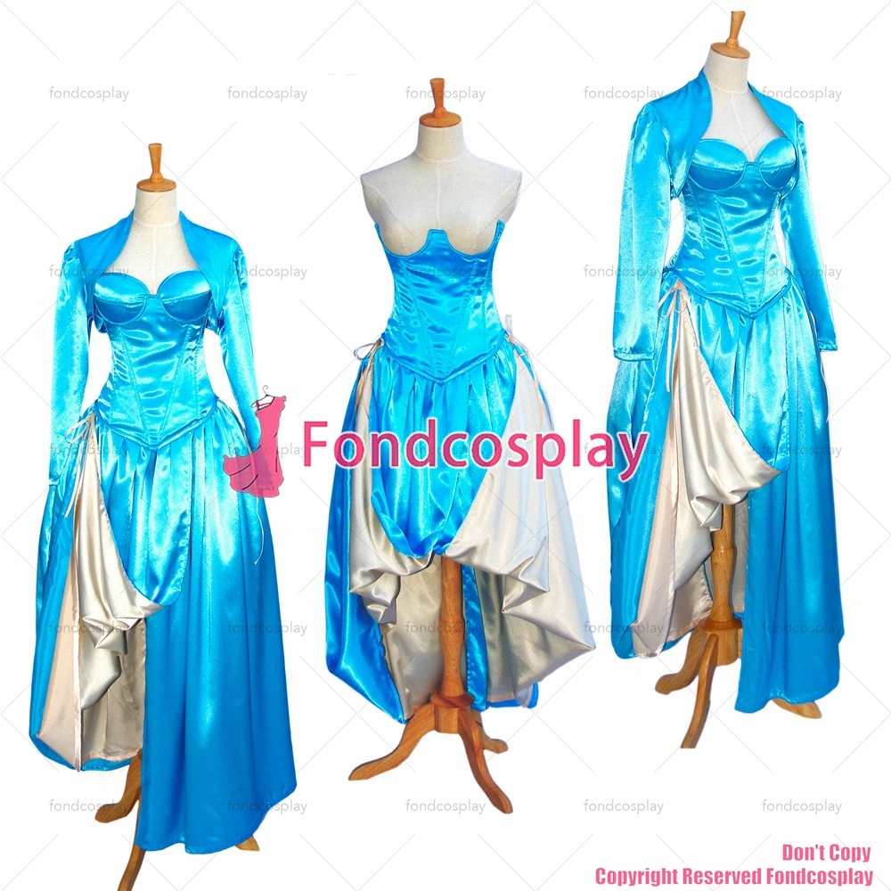 fondcosplay sissy maid Sexy O Dress the Story Of O With Bra blue Satin Dress Cosplay Costume Custom-made[G603]