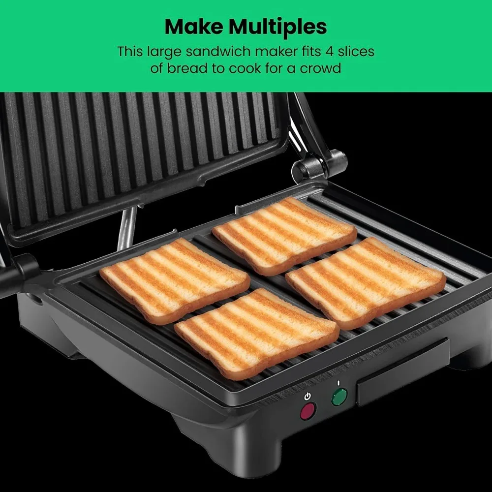Panini Press Grill and Gourmet Sandwich Maker Non-Stick Coated Plates, Opens 180 Degrees to Fit Any Type or Size of Food