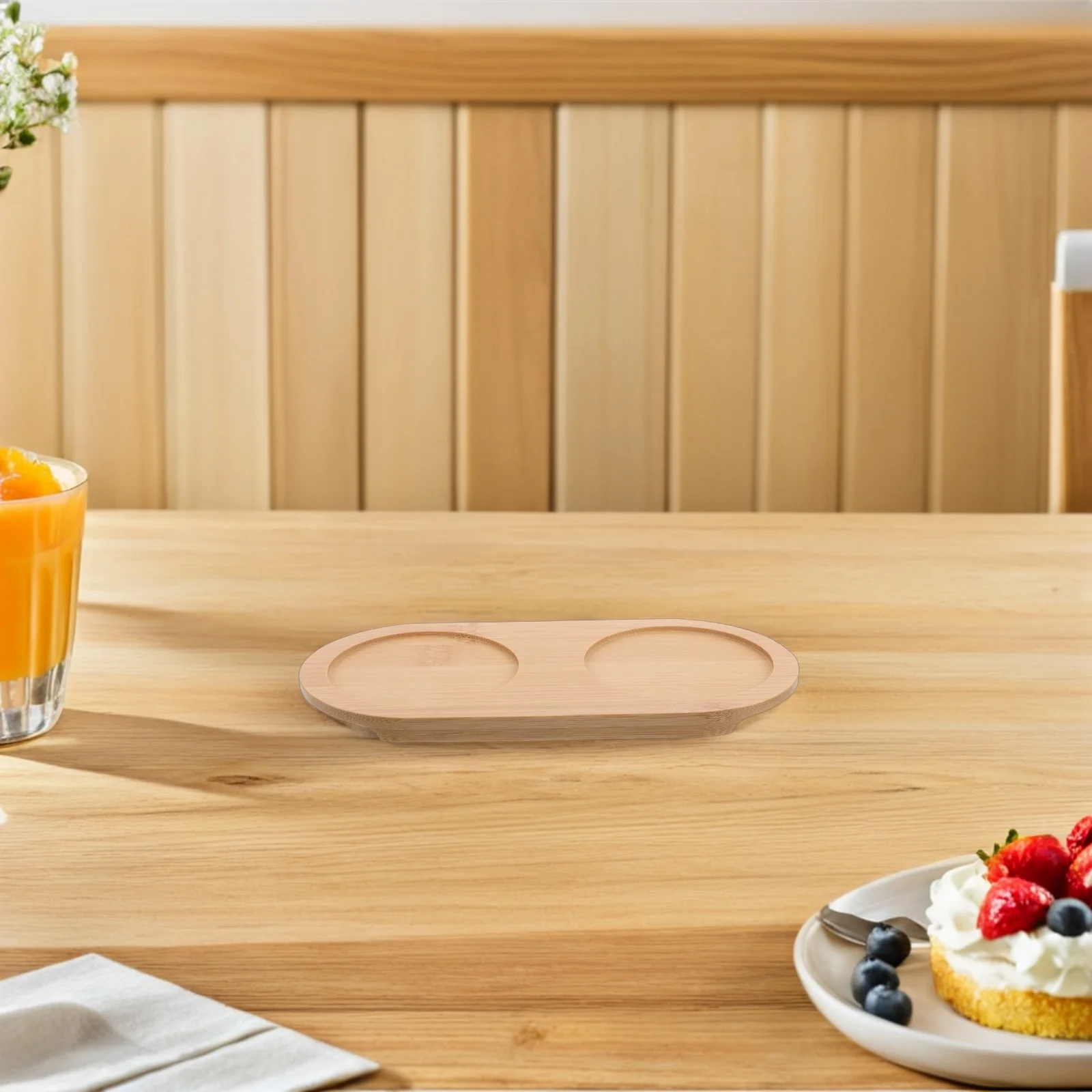 

2Pcs Bamboo Glass Holder Drink Tray 2 Slots 7.4cm Diameter Wine Whiskey Cup Tray Bamboo Serving Organizer Kitchen Bar Party