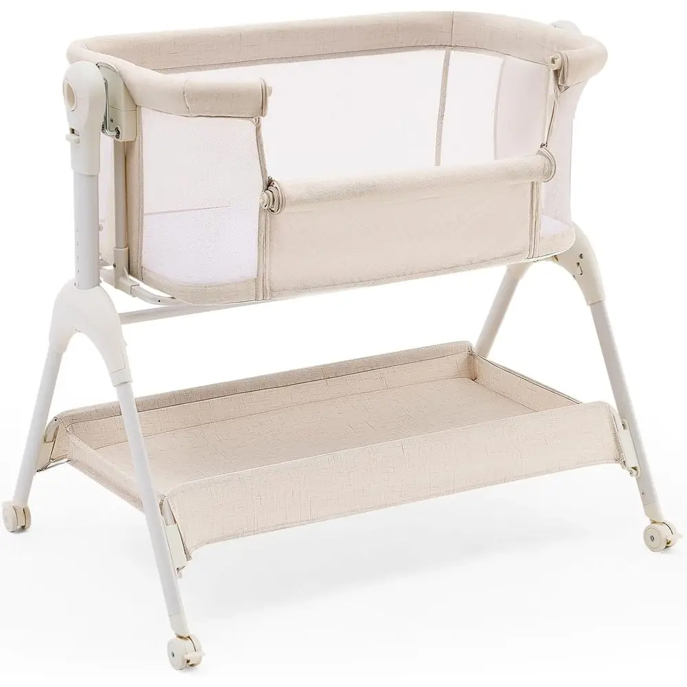 

3-in-1 Mesh-Sided Rocking Bassinet with Height Adjustment and Wheels, Beige