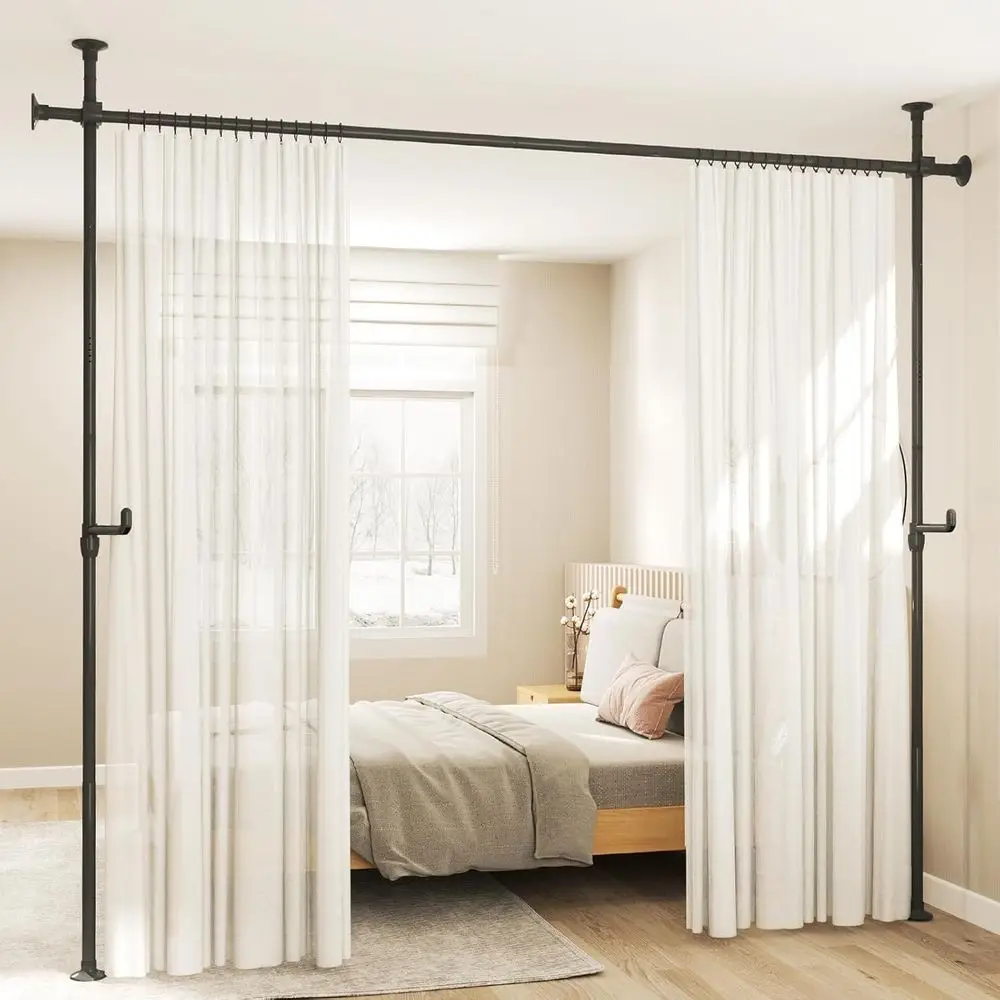 

Adjustable Floor to Ceiling Room Divider Temporary Wall Divider, No Drilling Tension Curtain Rod 4-10ft (H) 4-10ft (W)