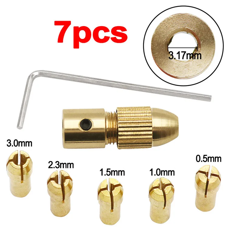 7Pcs  Mini Drilling Tool Drill Folder Copper Cap For Rotary Power Tools0.5-3mm Electric Drill Bit Kit Chuck Adapter Collet