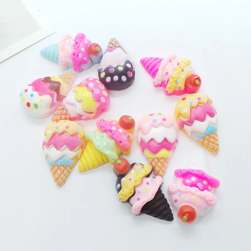 50Pcs Colorful Simulation Ice Cream Flat back Resin Cabochons Fake Food Fit Phone Decoration Scrapbooking DIY Hair Accessories