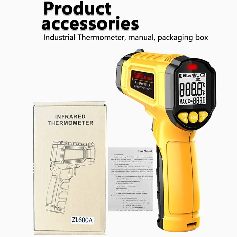 -50-600 ℃   cyfrowy termometr na podczerwień laserowy termometr ręczny pistolet bezdotykowy termometr laserowy -50-600 ℃   narzędzie