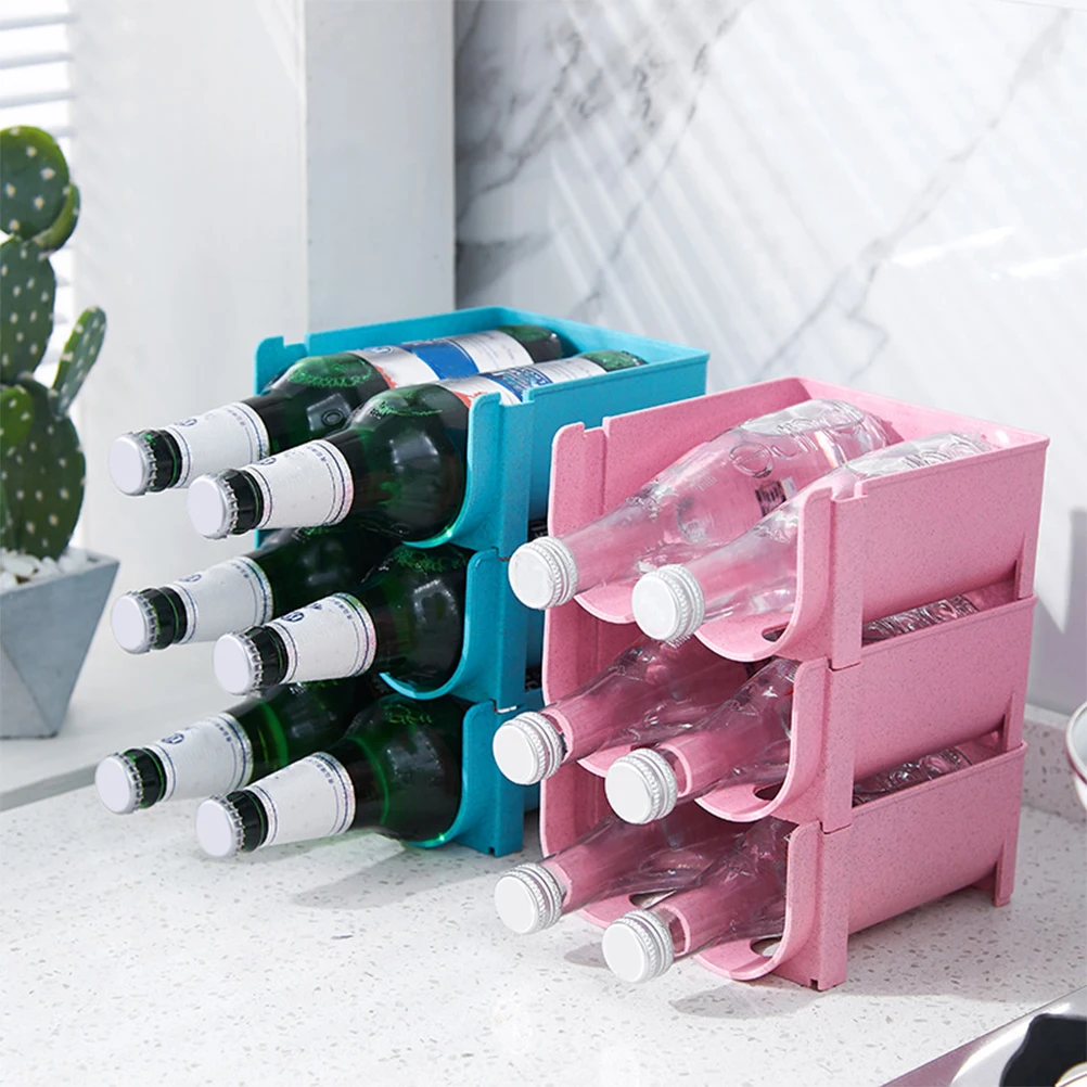 

3 Pcs Beer and Beverage Storage Rack Soda Bottle Holder Stackable Can Cupboard Plastic for Kitchen Office