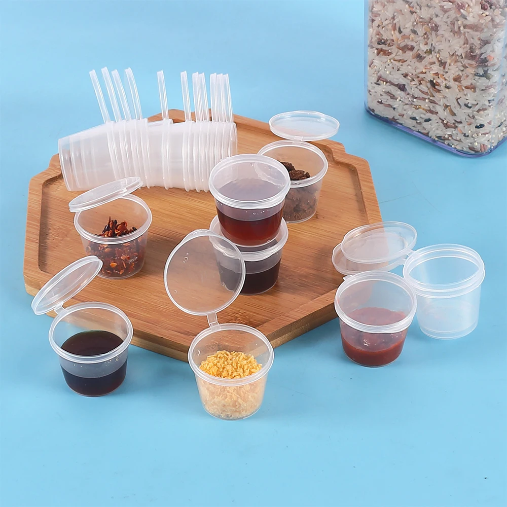 20Pcs Disposable Sauce Cup 25ml Portion Cups with Lids Souffle Sampling Cups Transparent Storage Container