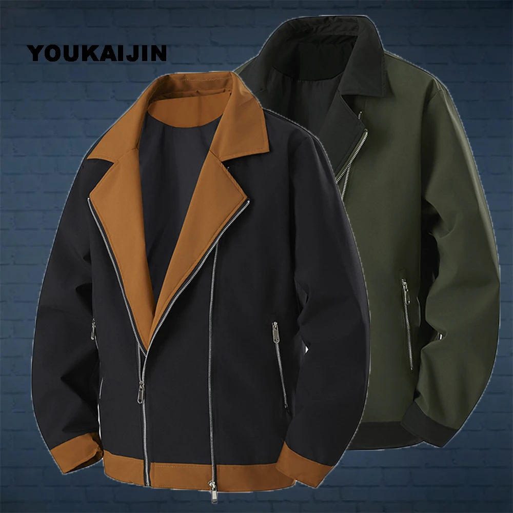 

2025 Bomber Jacket Men Spring and Autumn Solid Color Zipper Fashion Outdoor Sport Track Zipper Pocket Jacket European Size