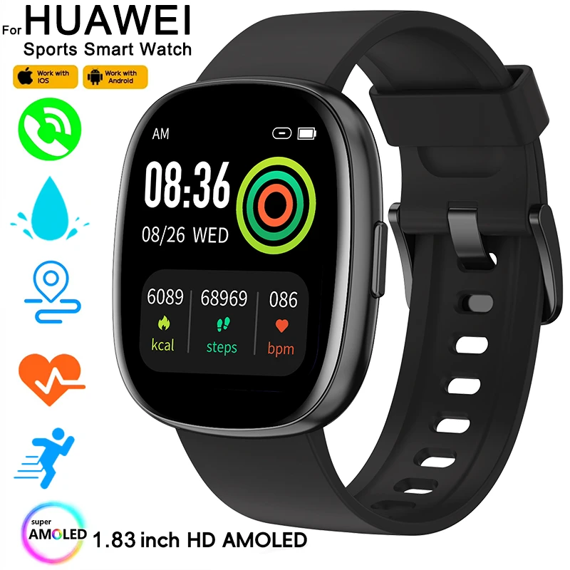 For HUAWWEI GPS Track Smart Watch Men Women 1.83 Inch AMOLED Screen Heart Rate IP68 Waterproof Bluetooth Call Sports Smart Watch