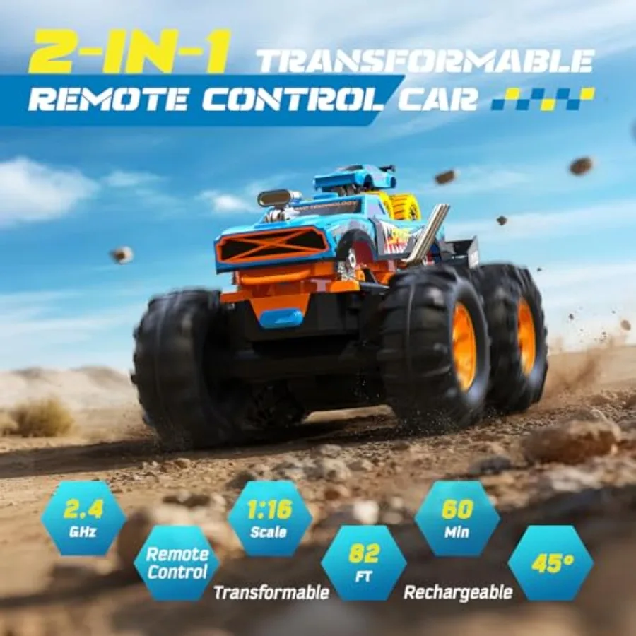 2-In-1 Remote Control Car With Transform Launcher Track For Indoor Outdoor Play, ABS Plastic, Red And Black, 2.4GHz Signal Stab