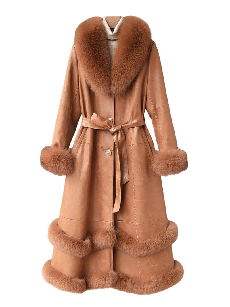 

Специальная распродажа: Haining кроличий мех и мех, воротник из лисьего меха, женская утягивающая длинная шуба до колена