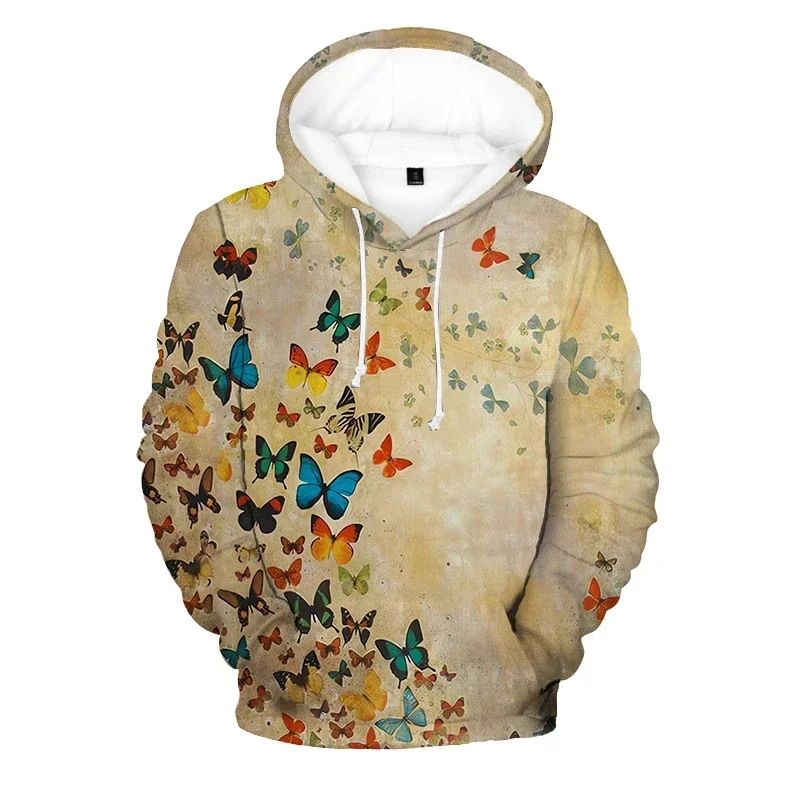 

Men's Temperament Khaki Hoodie Vintage Butterfly 3D Printed Long Sleeve Top Hip Hop Casual Sweater Daily Loose Comfortable Hoode