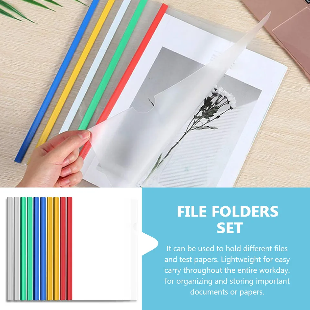 

10 Pcs Manila Filing Organiser Paper Folders Document Clips Clear Plastic Draw Rod Fastener File
