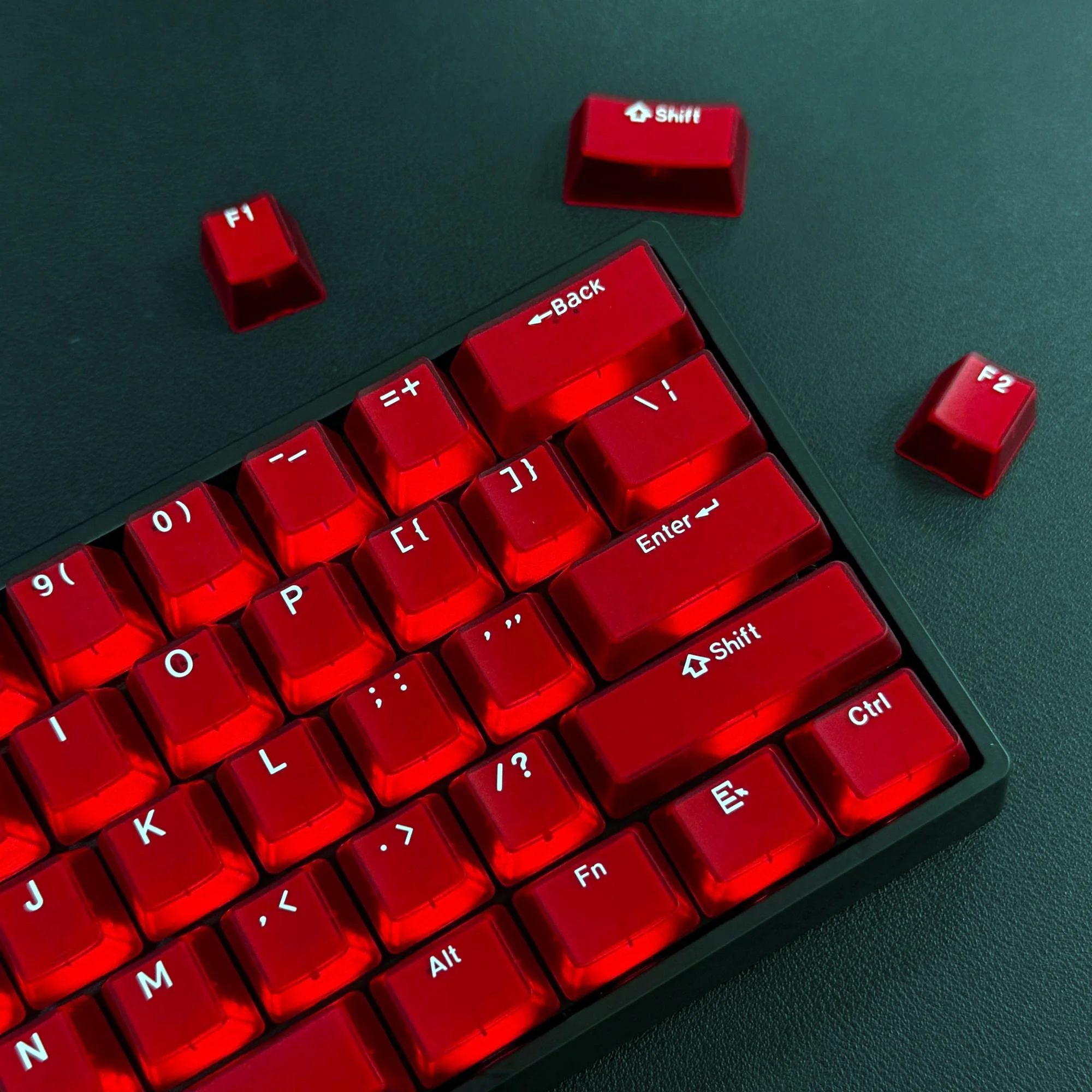 114 teclas Red Jade Pudding, teclas PBT de doble inyección, teclas translúcidas con retroiluminación RGB, perfil OEM para interruptores MX de teclado.