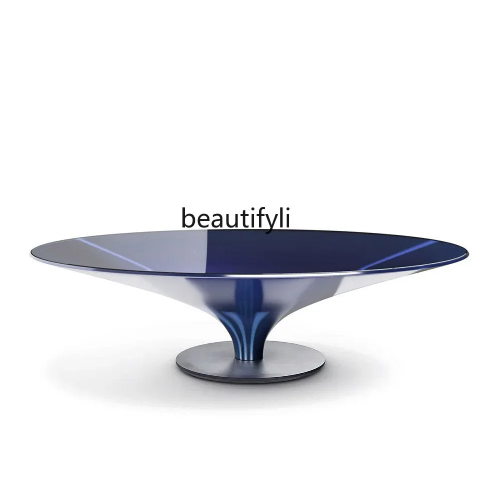 

Light Luxury Edge Nordic Villa Living Room Home Special-Shaped Simple Stainless Steel Glass round Tea Table