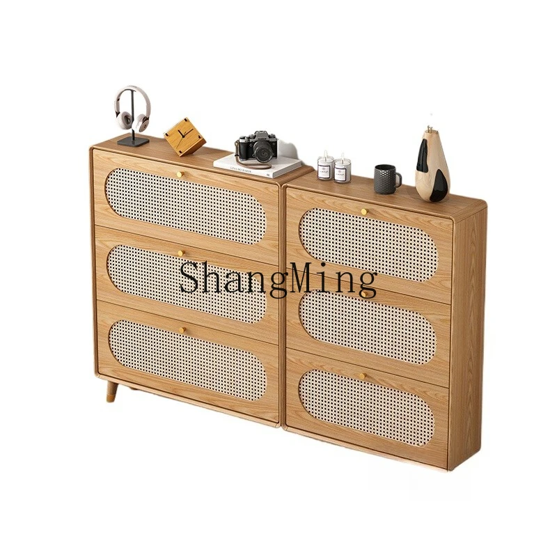

ZYY household entrance solid wood frame small apartment log rattan tipping bucket entrance cabinet