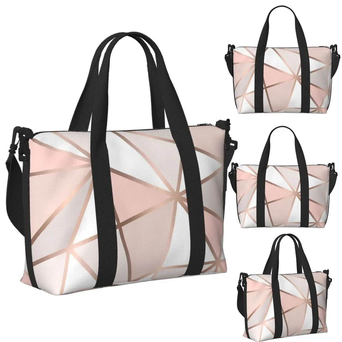

Pink, Grey & Gold Geo Wall Tapestry Beach Travel Bag Large Capacity Tote Bags for Gym Sport Women Shopping Duffle Shoulder Bag