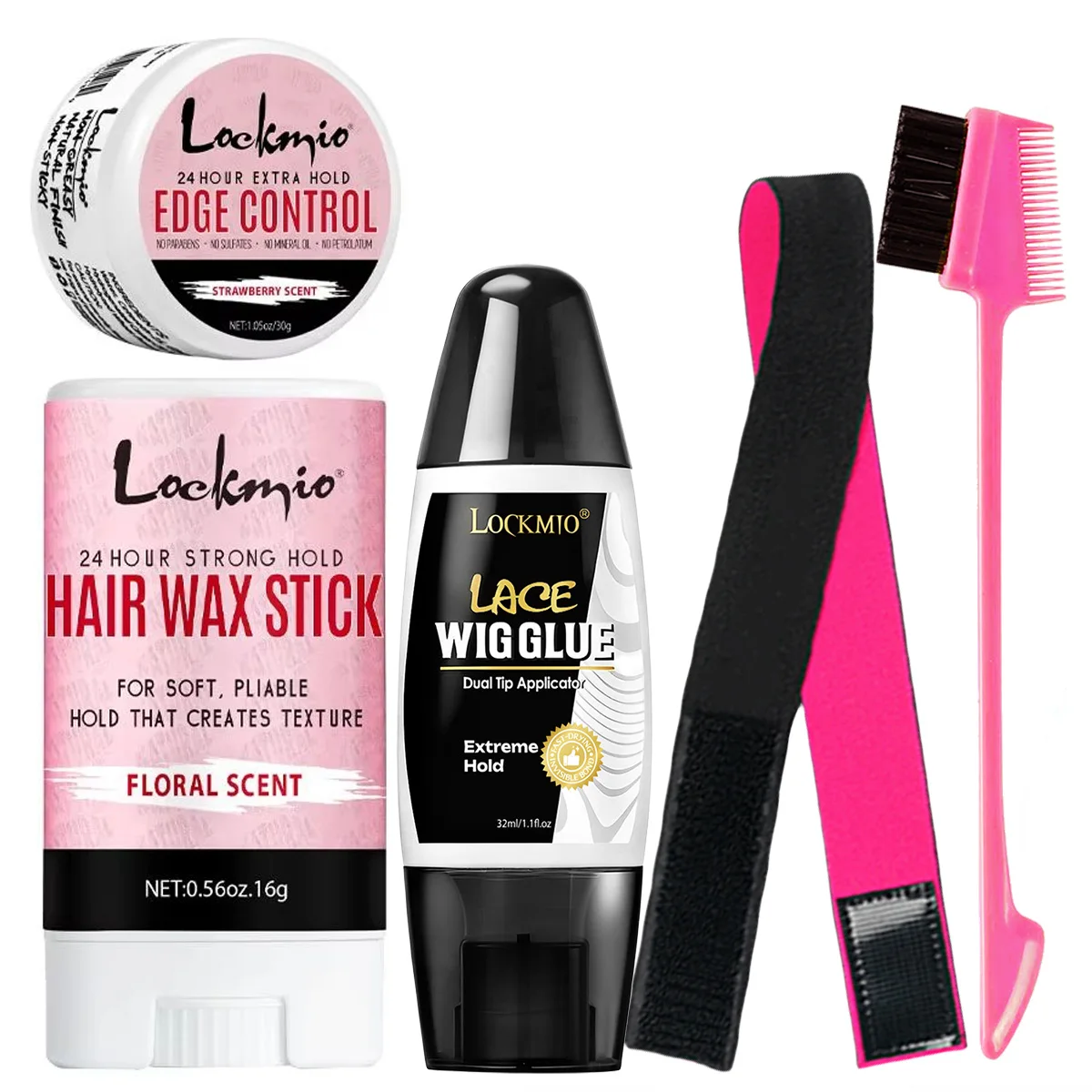 LOCKMIO Lace Wig Slick Wax Stick,Styling Flyaway Control Gel,Lace Front Wig Glue,Dual-Ended Applicator Adhesive with Brush Band