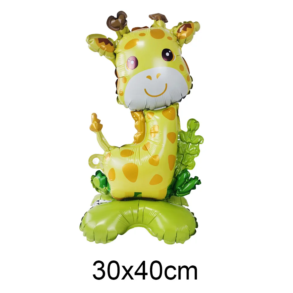 4D Standing Animals Balloon Bear Cat Dog Giraffe Zebra Leopard Shaped Foil Balloon With Base for Jungle Forest Party Decorations