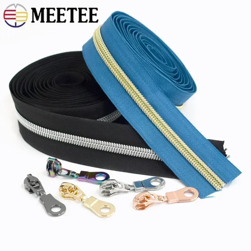 1/2/3M Meetee 5# Nylon Zippers By The Meter Garment Bag Sewing Zipper Puller Zips Coil Closure Pocket Zip Slider RepairAccessory