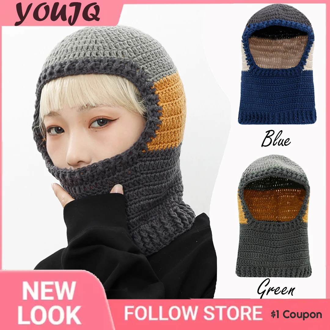 

Y2K Ski Mask Knitted Face Cover Winter Balaclava Female Winter Hat Bib One Dual-use Warm Knitted Korean Woolen Gorras