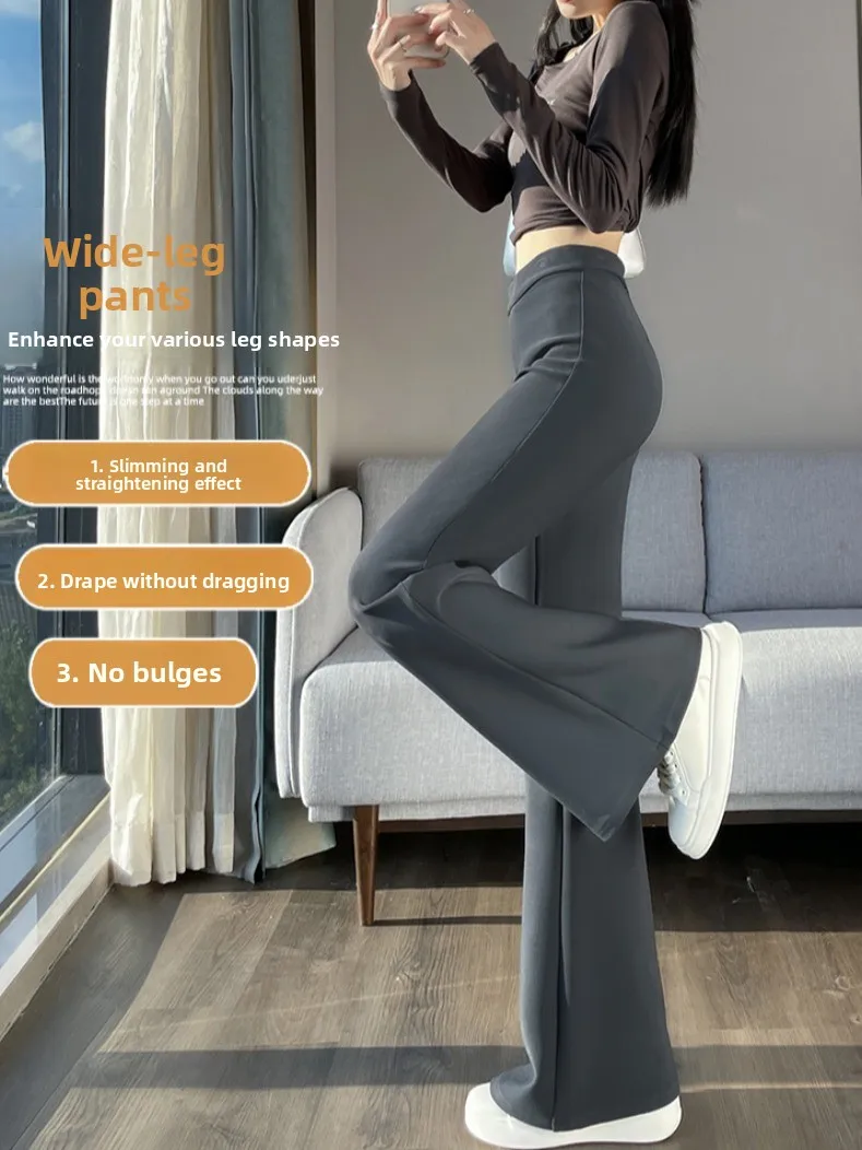 Pantaloni a gamba larga kaki da donna autunno inverno Fce a vita alta dimagranti sollevamento del sedere pantaloni casual lunghi fino al pavimento con taglio dritto