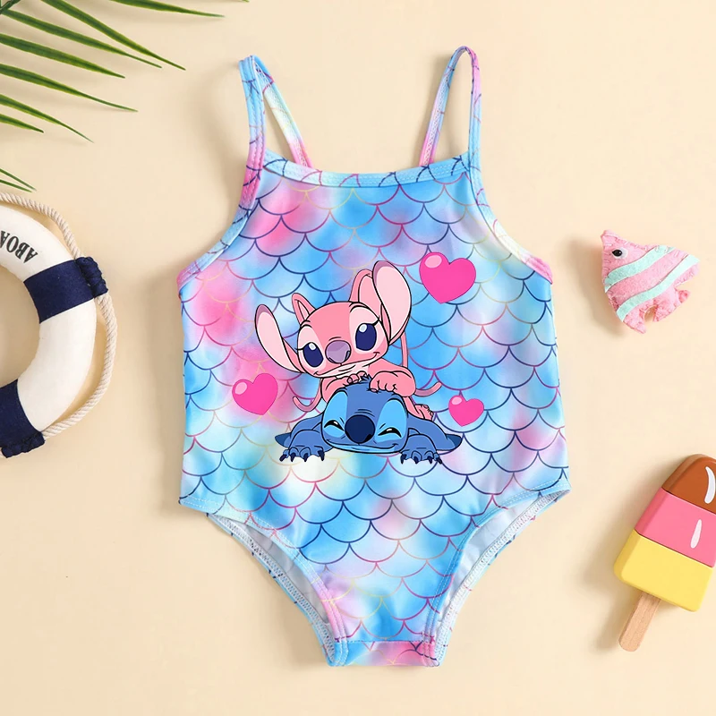 Disney Lilo&stitch Girls Tankini Swimsuits Summer Beachwear Kid Girl Mermaid Bathing Suits Two-pieces Bikini Swimsuits Swimwear