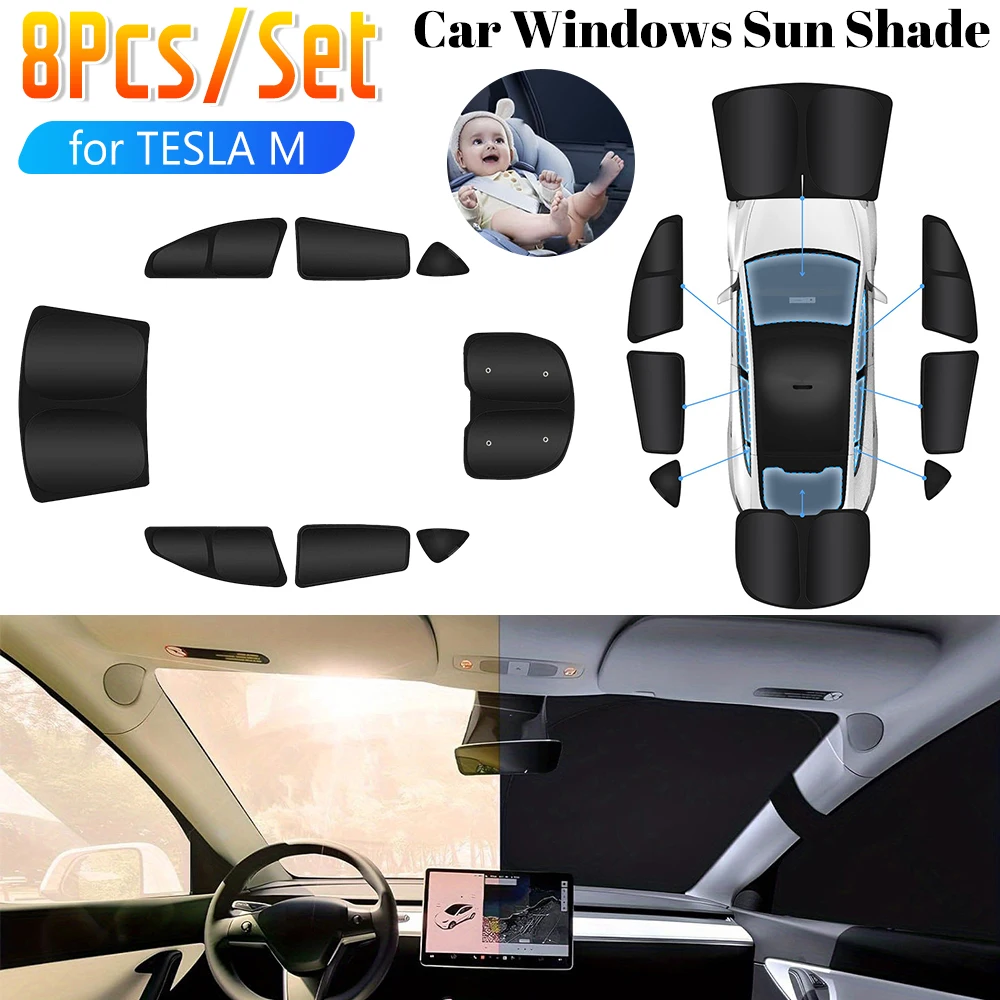 

Солнцезащитный козырек на лобовое стекло для Tesla Model Y 2020-2024, комплект боковых штор на заднее окно, солнцезащитный козырек, блокиратор конфиденциальности