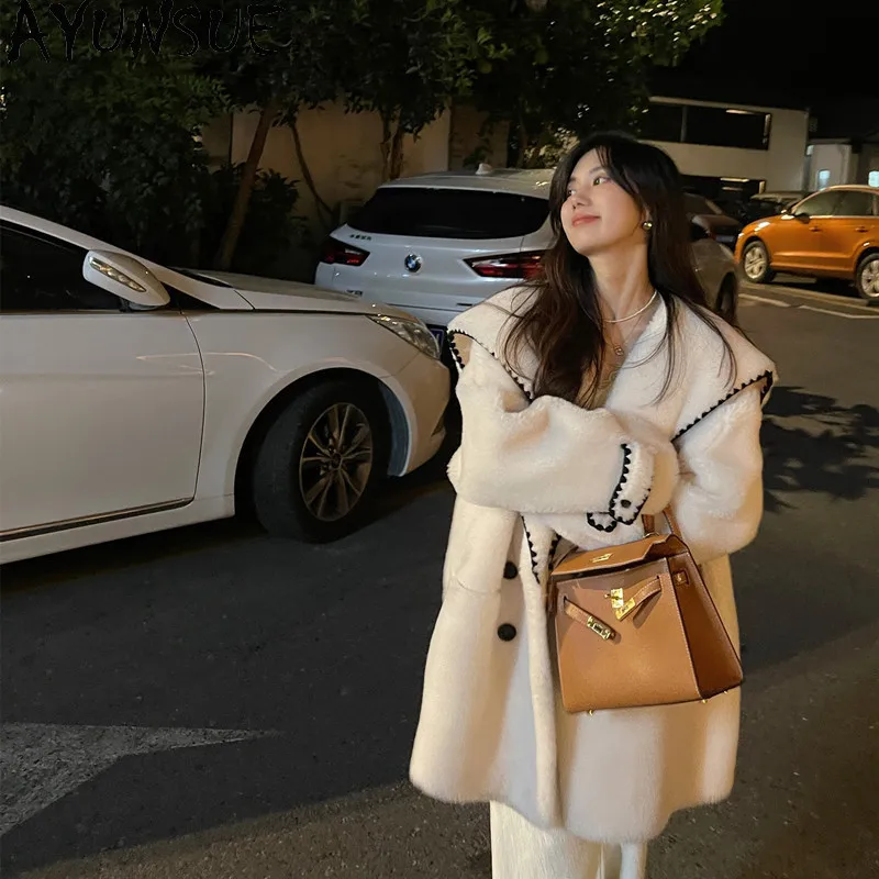 AYUNSUE 100% manteau de laine femmes vêtements 2025 hiver mouton cisaillement manteaux nouveau dans les vêtements d'extérieur Composite fourrure intégrée Пlundто Ж Jayainiaiе