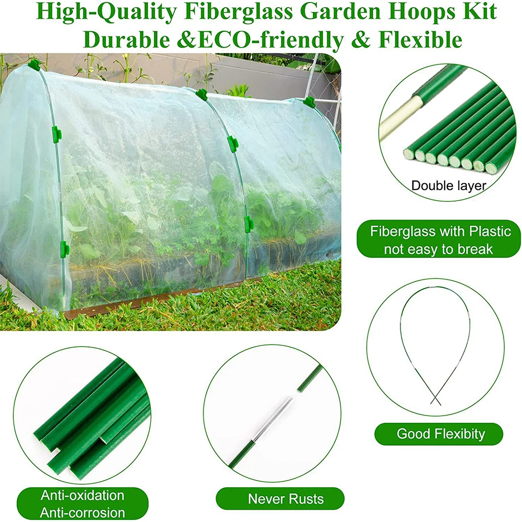 Green Greenhouse With Mosquito Net And Protected Freezing Temperatures Easy To Assemble Garden Hoops Bird Proof Plant Cover