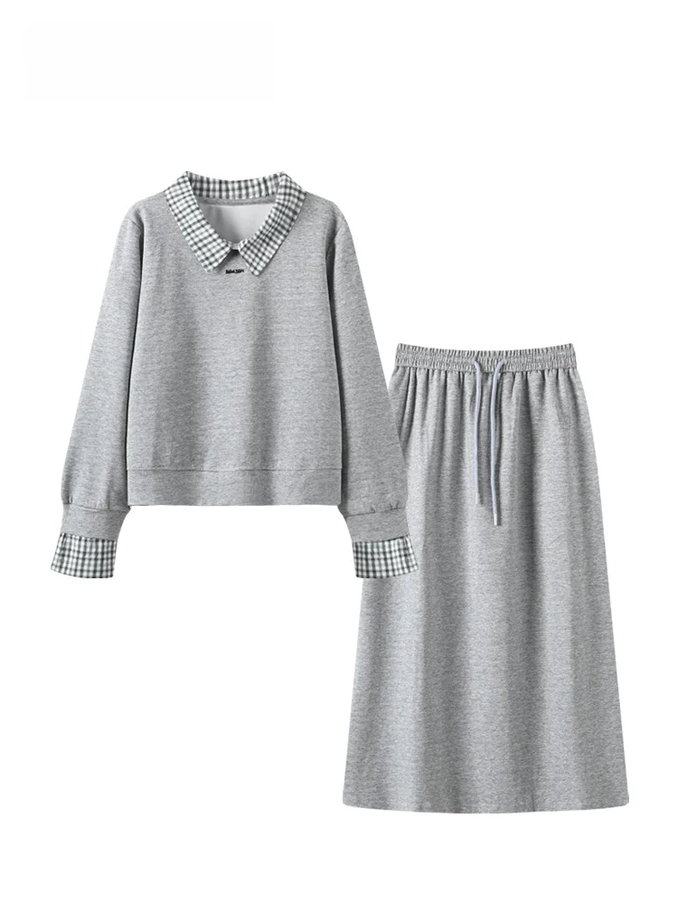 

plus Size Lazy Sle Sweater And Skirt Set Women's Early Spring New Casual Long Sve Sweatirt Midi Skirt Two Piece Set