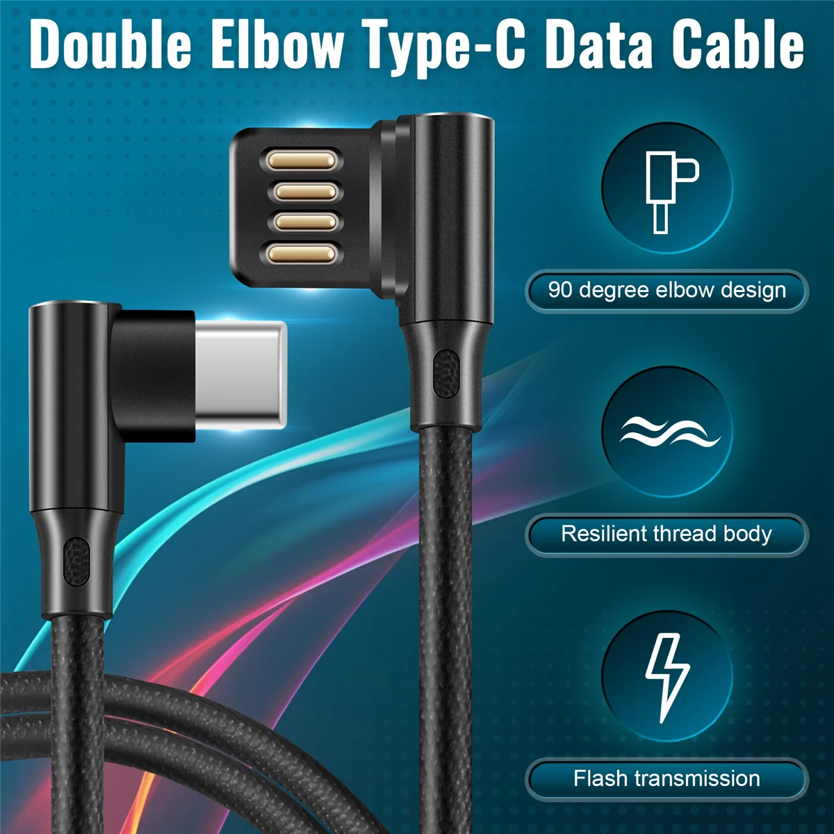 Usb-C 3.1 Type-C To Left Right Angled 90 Degree Usb 2.0 Data Cable with Sleeve for Tablet & Phone 15Cm image 4