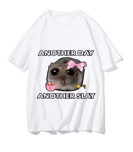 حزين الهامستر يوم آخر القتل مضحك تي شيرت عادية Kawaii التي شيرت المرأة الرجال نمط قميص مطبوع للجنسين موضة قصيرة الأكمام