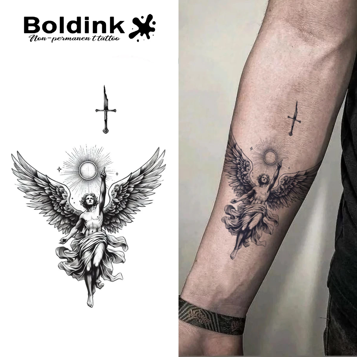 

Временная татуировка-наклейка Boldink Angel | Водонепроницаемость на 1-2 недели | Подходит для праздников и других случаев.