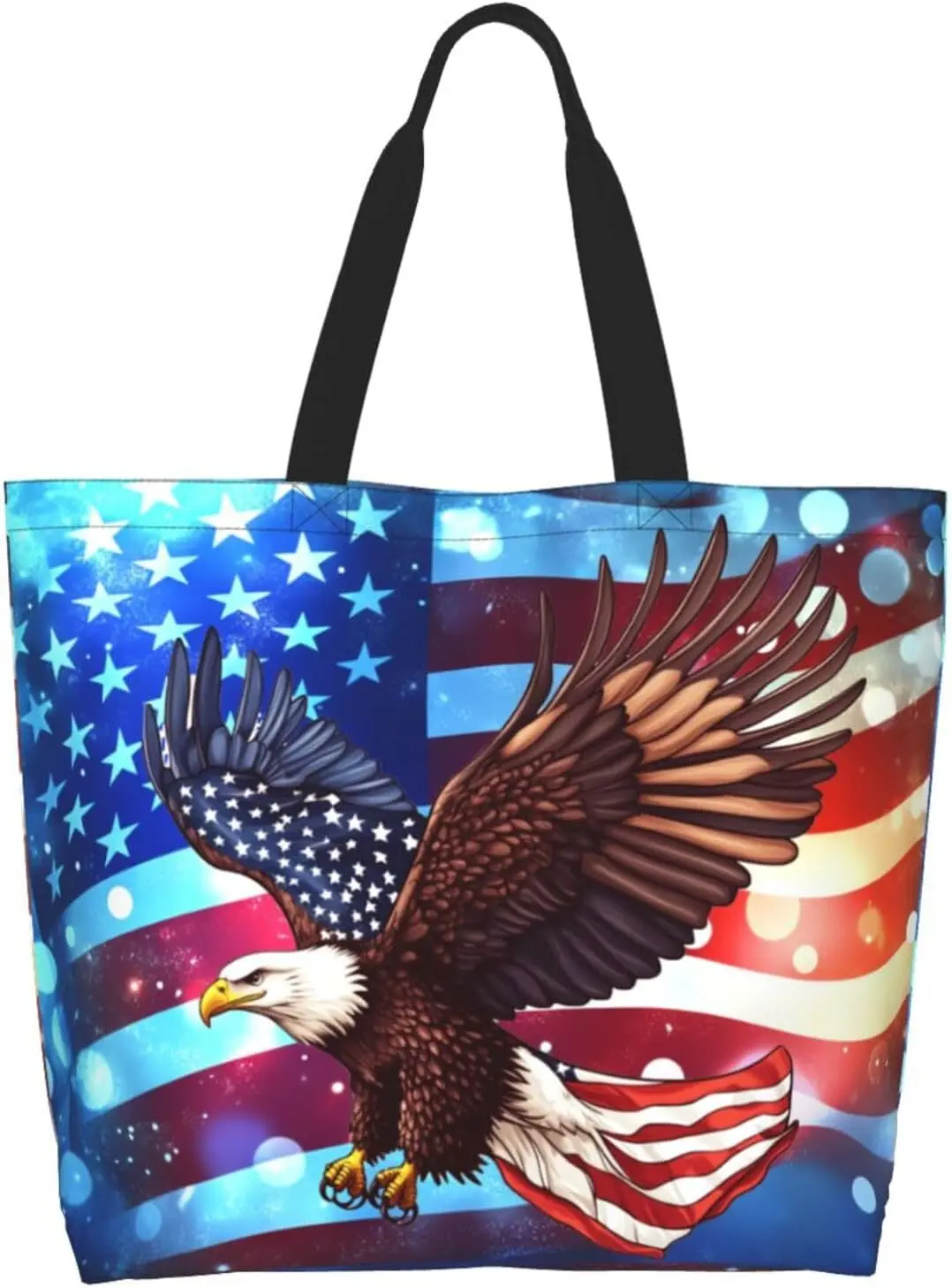 

Bald Eagle With American Flag Tote Bag Extra Large Reusable Shopping Shoulder Bags For Travel, Beach, Gym, Yoga