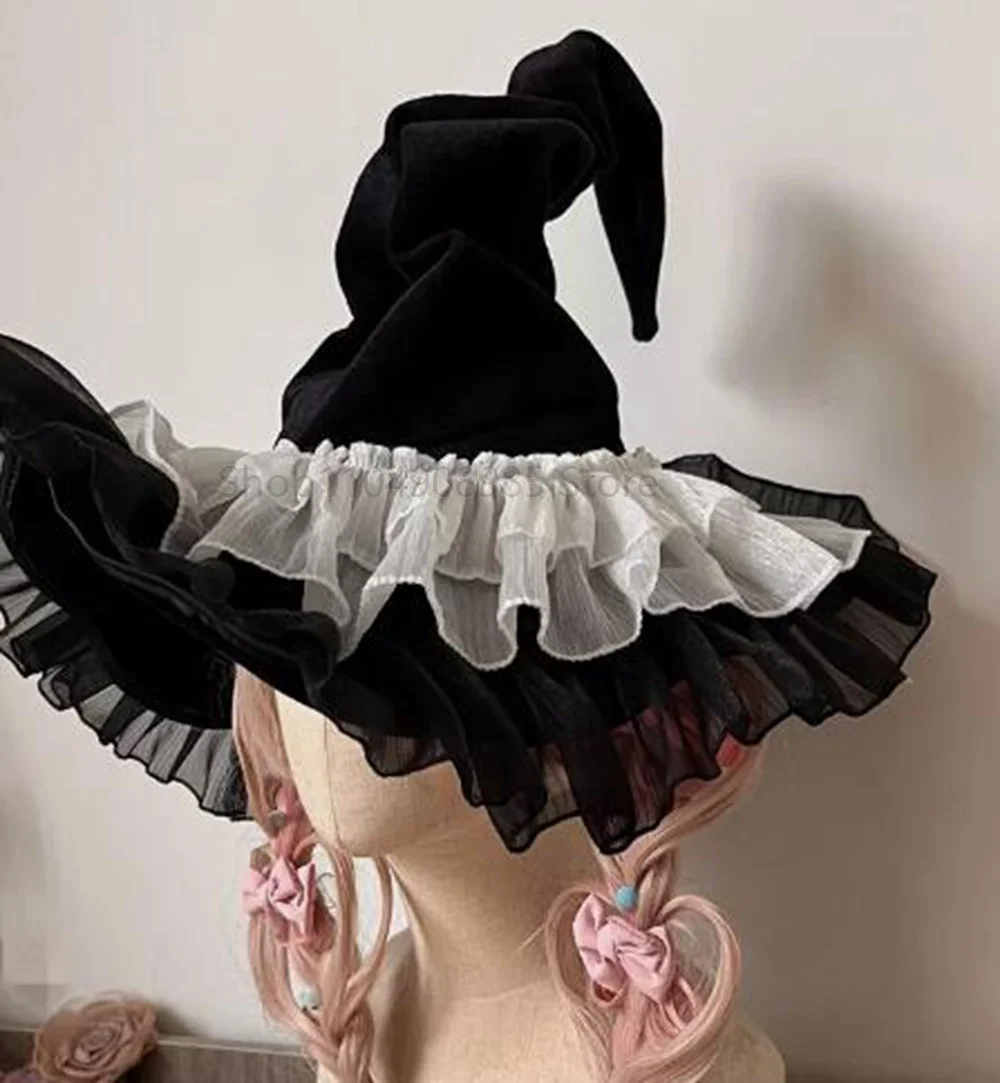 Chapéu de bruxa anime fada bruxa cosplay traje chapéu preto feminino menina bonito roupa mágica acessórios Holloween