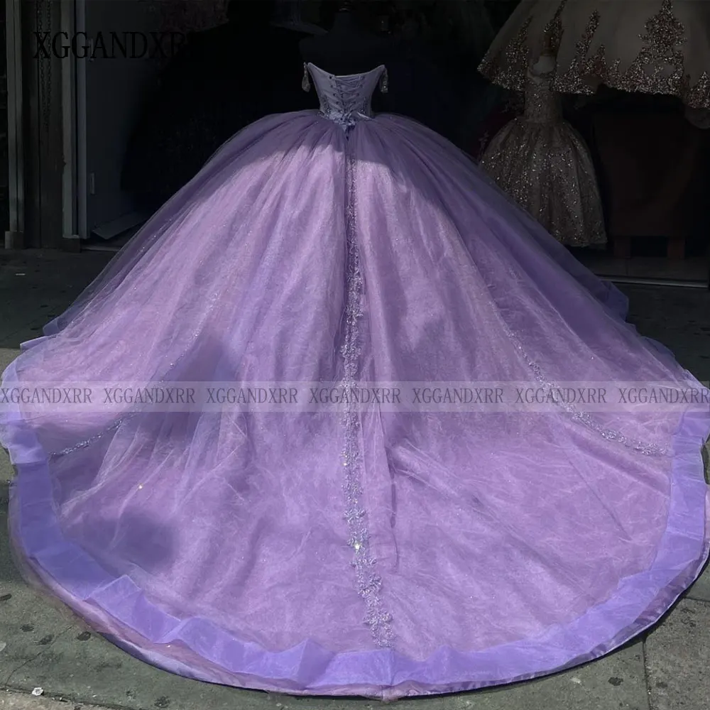 Vestido púrpura De quinceañera para niña, traje Formal De tul para fiesta De cumpleaños, 15 y 16 Años, 2024