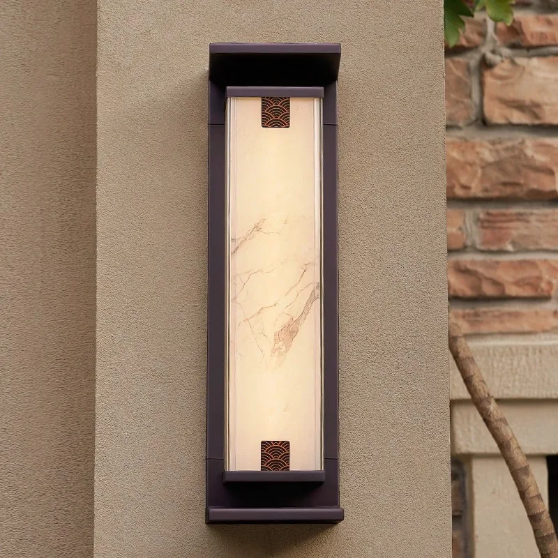 Solar outdoor waterproof wall lamp simple imitation marble villa courtyard balcony outdoor long strip gate side pillar light