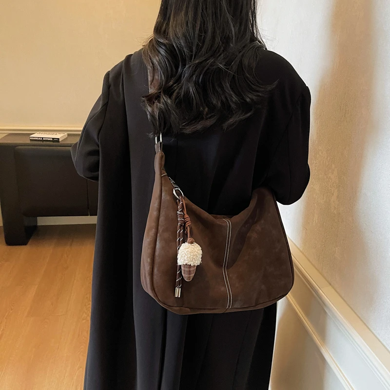 

Однотонная качественная замшевая сумка на плечо, большая вместительная молния с нитью, модная сумка через плечо, Лидер продаж, сумки для женщин Bolsas Femininas