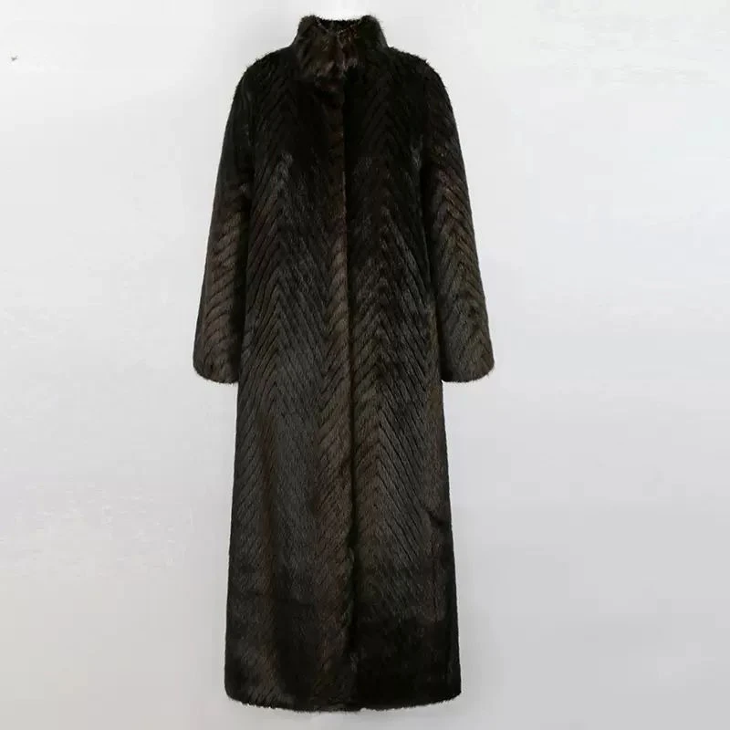 Fashion Temperament High-Grade Young Gradient Fur Imitation Coat Mink Coat Women Imitation Extended Stand-Up Collar Mink Coat