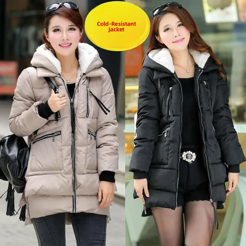 

207 Women's Winter Jaet Autumn Winter Thiened Cotton Polyester Casual Sle Pure Color Commute Faion Medium Length