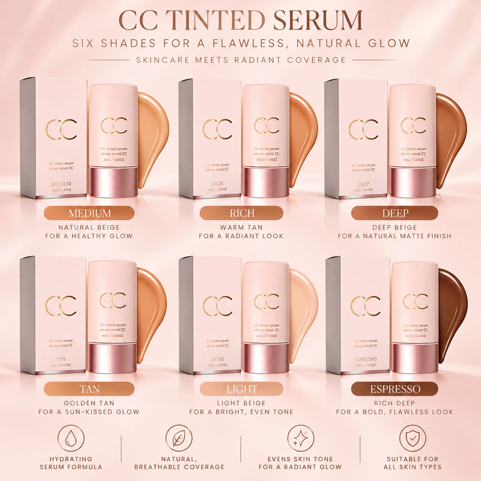 CC Tinted Cream Color Correcting Tinted Cream Moisturize Lasting Brighten Even Skin Tone Face Makeup Coverage Foundation Serum