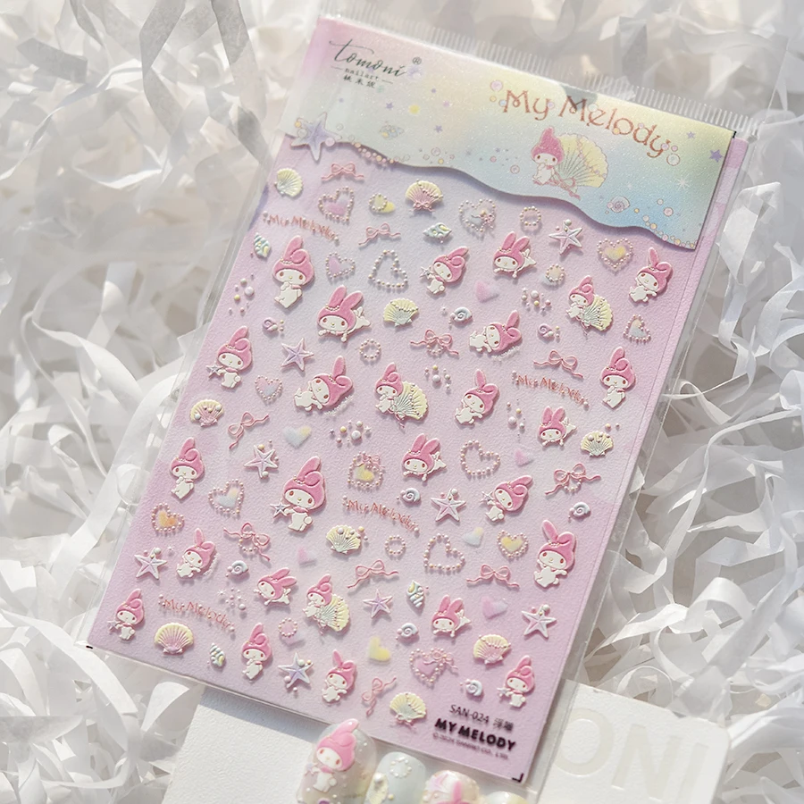 1PCS 5D Embossed My Melody Nail Stickers Sanrio Series Nail 