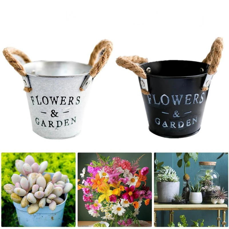 1Pc Retro Iron Creative Letters Decorative Flower Bucket Corrosion Resistant Metal Grass for Artificial Plants