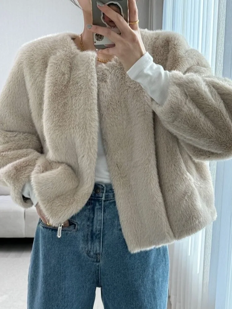 

Retro Versatile Warm Faux Fur Coat Women's Chic Winter Faion High-End Sensation Sli Trendy Leatherette Trendy
