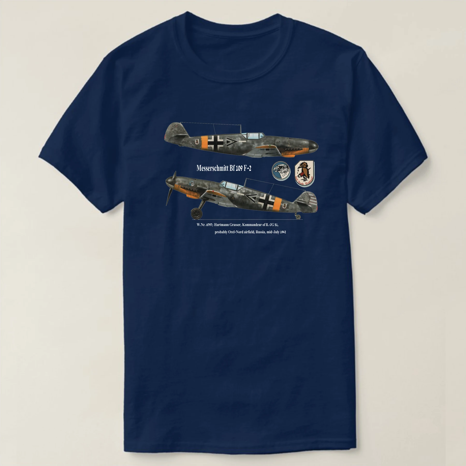 WWII  JG 51 Hartmann Grasser Bf 109 F-2 Fighter T-Shirt Short Sleeve Casual 100% Cotton O-Neck Mens T-shirt Size S-3XL